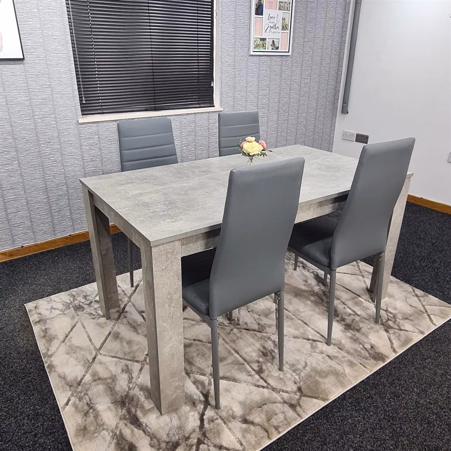KOSY KOALA Dining Table and 4 Chairs Set in Brown with Stone Grey Effect Rectangular Table and Grey Faux Leather Chairs – 2