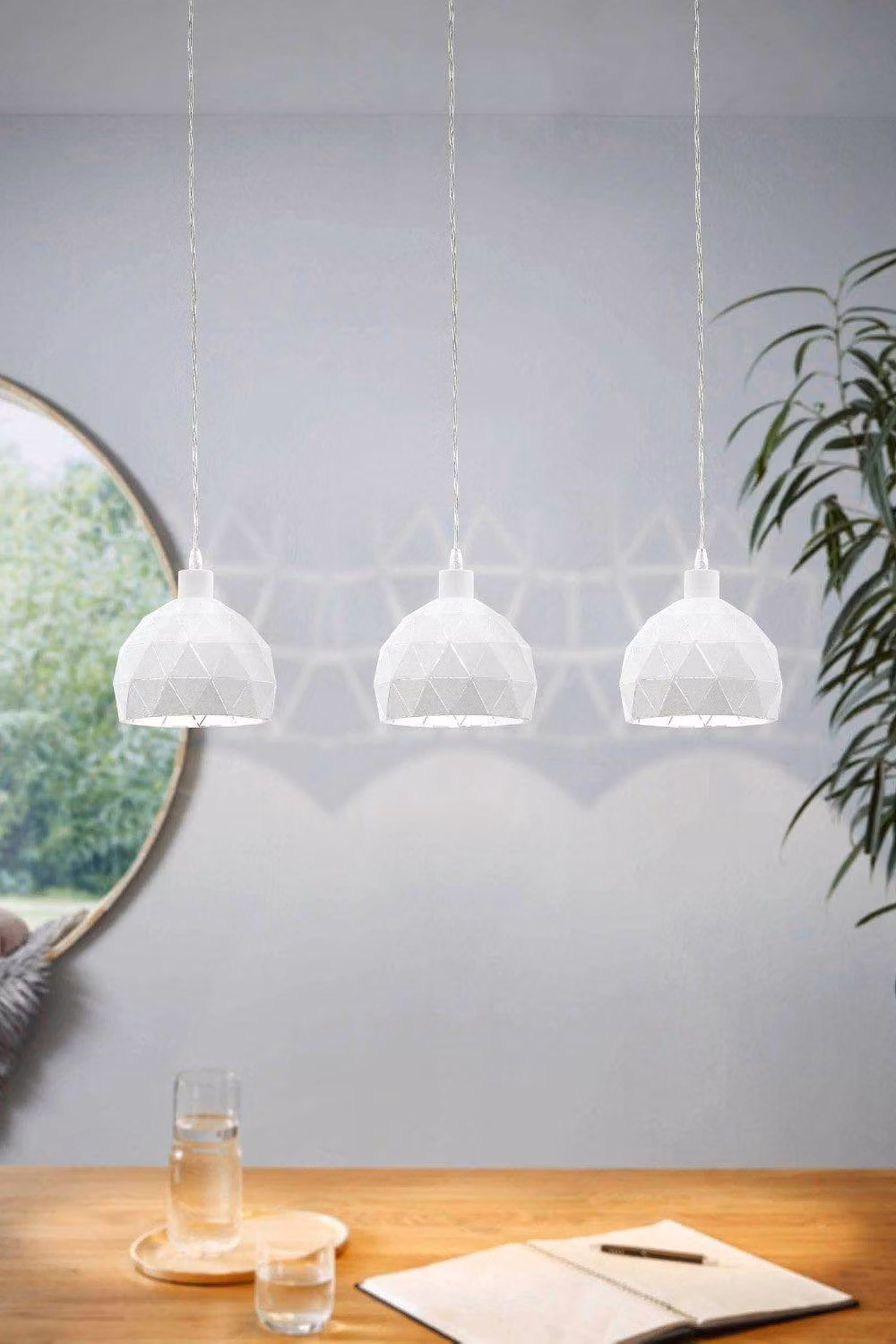 Eglo Roccaforte Metal 3 Light Ceiling Pendant in White – 2