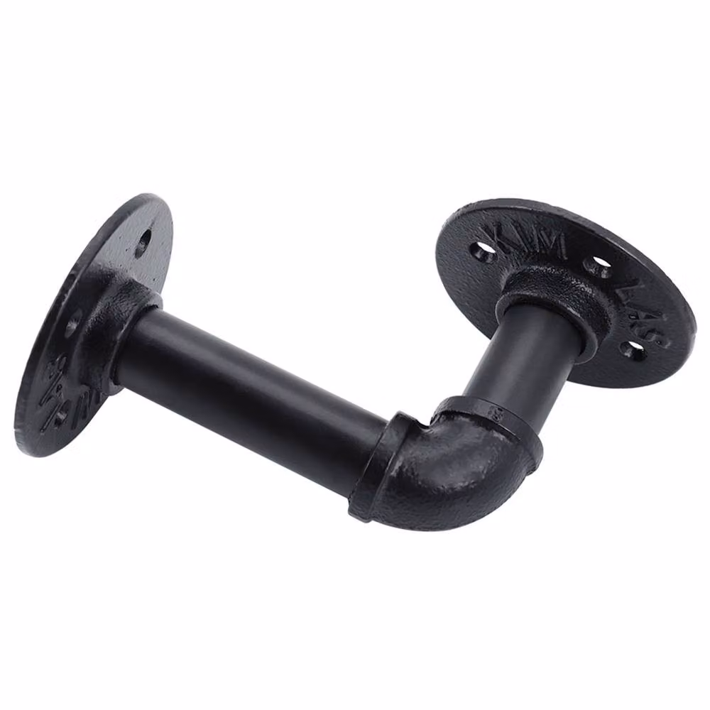 Garden Sanctuary 2-Pack Industrial Style Matt Black Steel and Iron Pipe Wall Mounted Shelf Brackets – 5