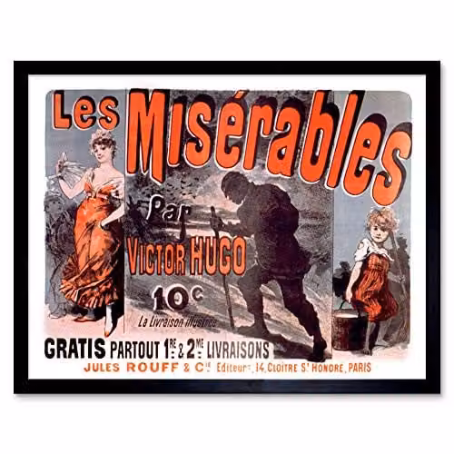 Cheret Hugo Les Miserables Cosette Vintage Illustration Fine Art Print Framed Poster in Black