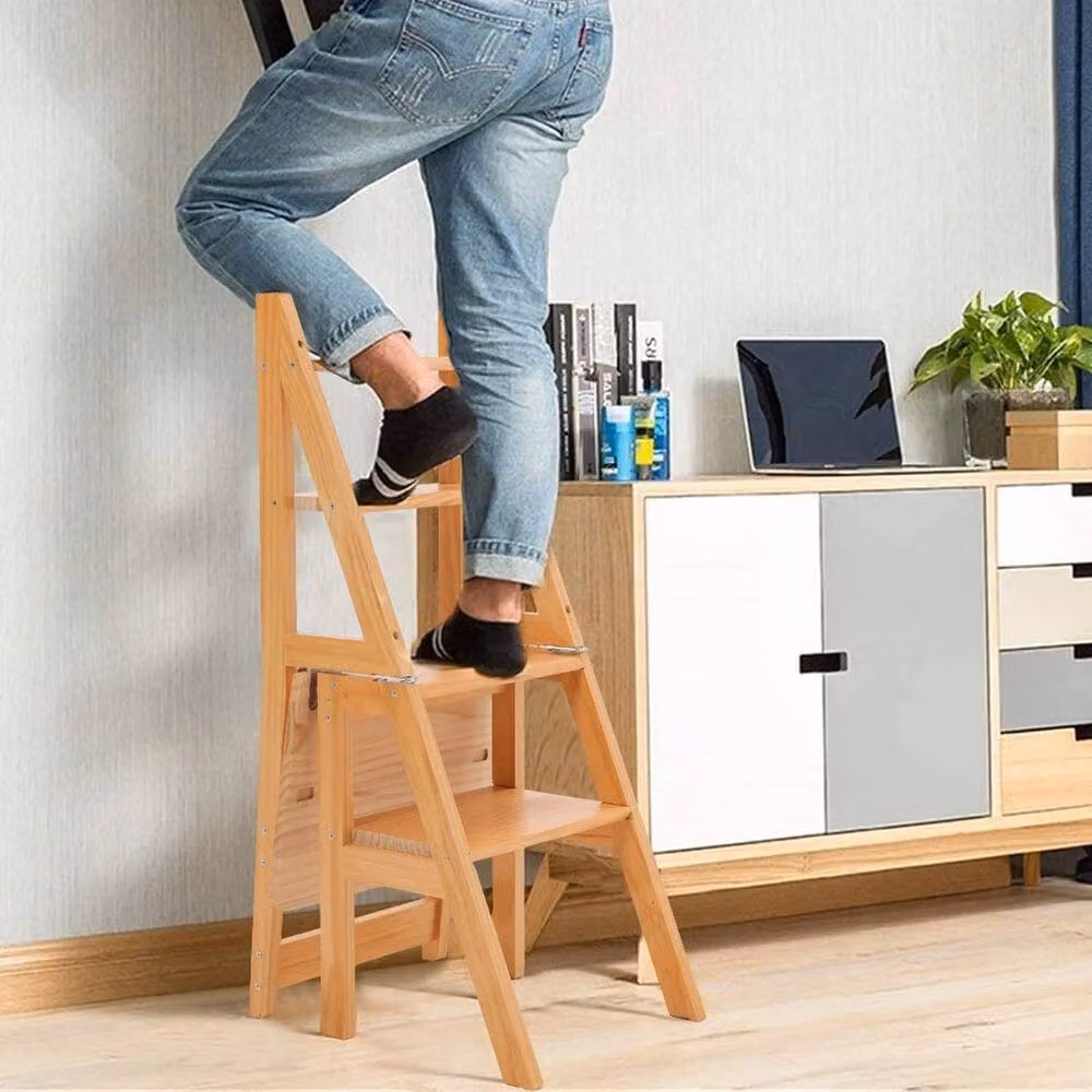 NESTLUNE Natural 4 Step Folding Climbing Stool Ladder, Brown – 2