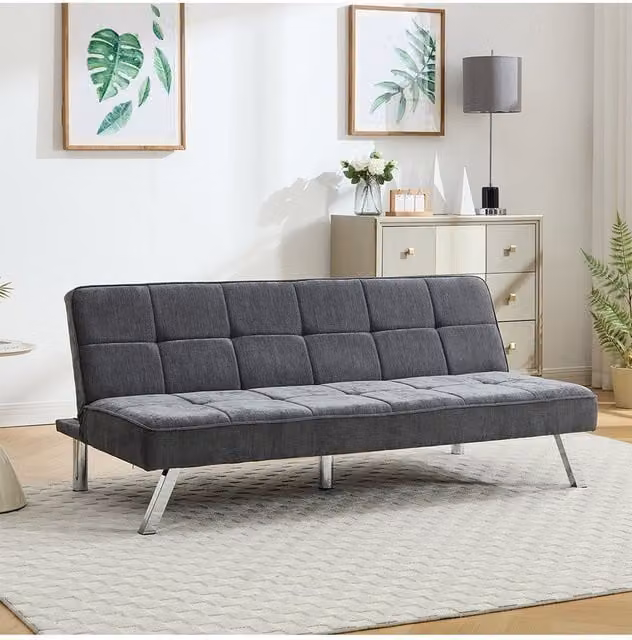 Living and Home Modern Click Clack Convertible Sofa Bed in Grey Fabric