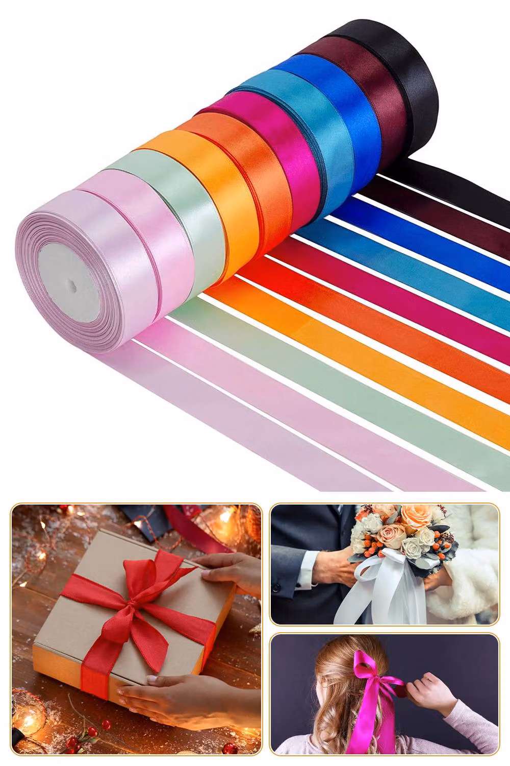 Neel Blue Double Sided Satin Polyester Ribbon Roll, 15mm x 25 Metres in Rose Gold – 1