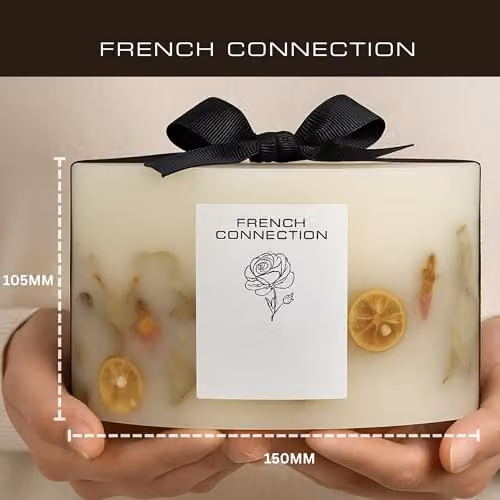 French Connection Cherry Blossom & Rose Scented Botanical Pillar Candle, White, 1.5kg – 2