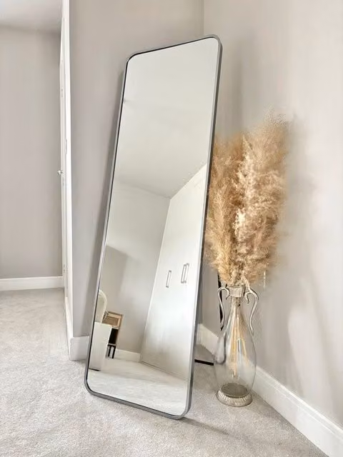 Downton Interiors Soho Collection Silver Rectangular Metal Frame Wall or Floor Standing Dressing Mirror H 145 cm x W 45 cm