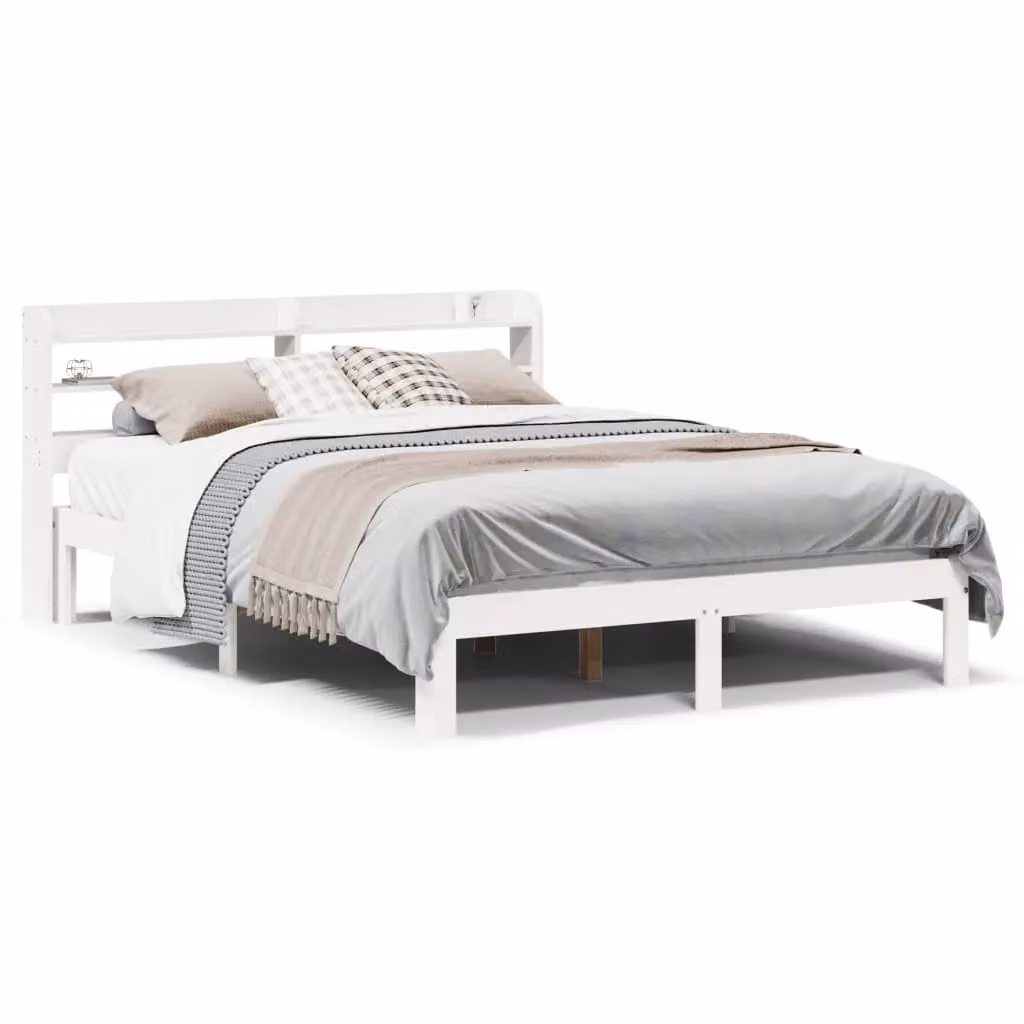 Berkfield Home White Rustic Pine Bed Frame with Headboard and Side Compartments, W/D/H: 140 x 190 cm – 2