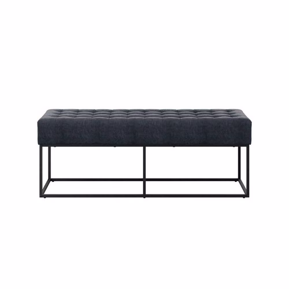 LPD Boden Chenille Fabric and Metal Bench in Grey and Matte Black, W120 x D41 x H46 cm – 3