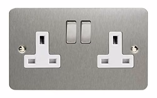Varilight Ultra Flat Plate 2-Gang 13Amp Socket in Grey with White and Silver Inserts