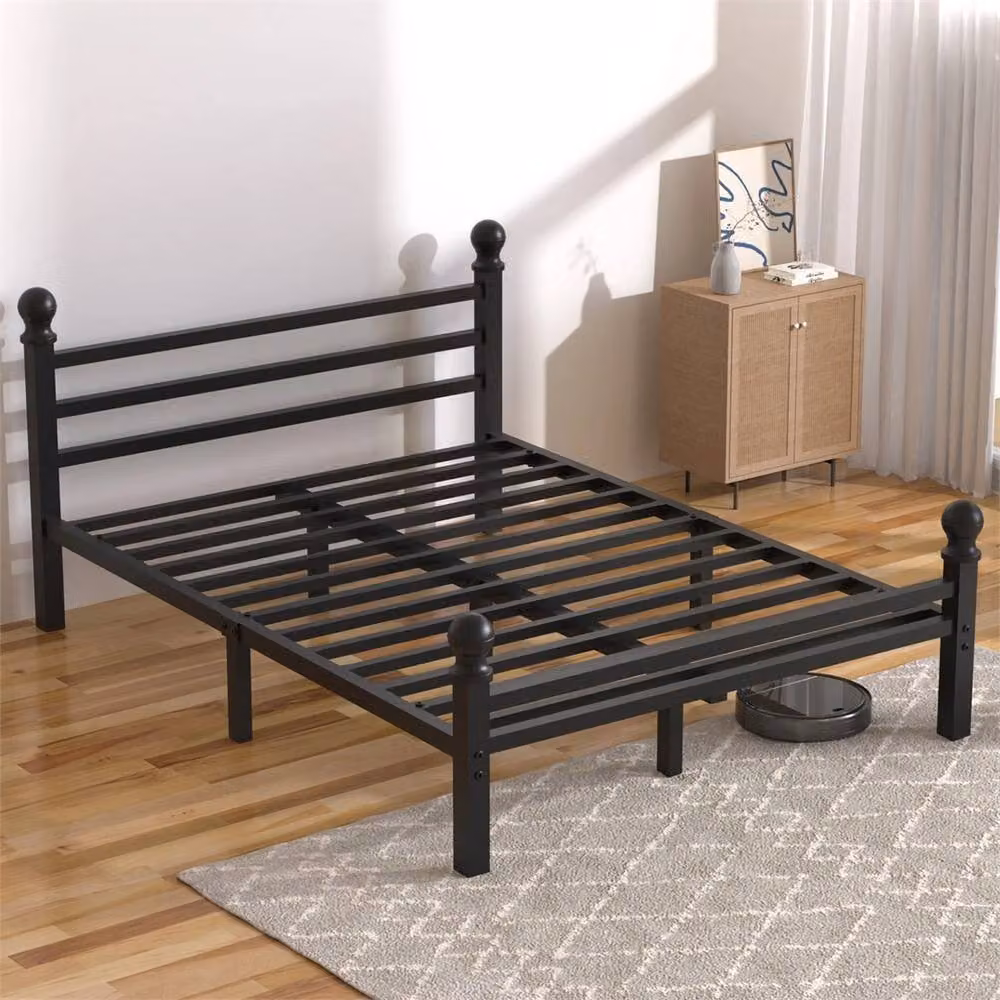 Nordara Heavy Duty Metal King Size Bed Frame with Headboard and Footboard in Black, W/D/H: 180 x 200 cm – 5