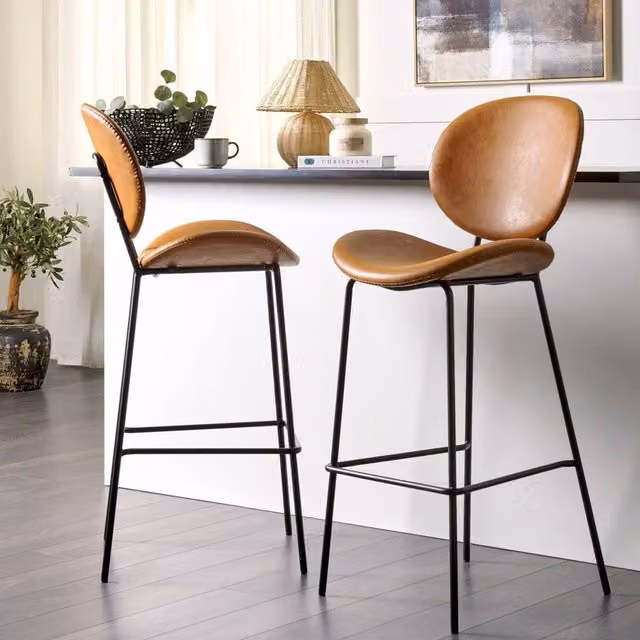 Wyld and Coco Set of 2 Armless Dining Chairs in Golden Brown Faux PU Leather with Black Iron Legs – 1