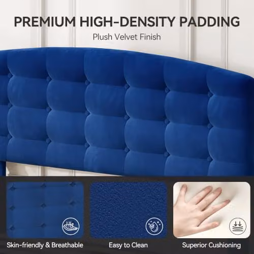 MCC Direct Cheyenne Blue Velvet Upholstered Double Bed Frame, W/D/H: 141 x 200 x 105 cm – 3