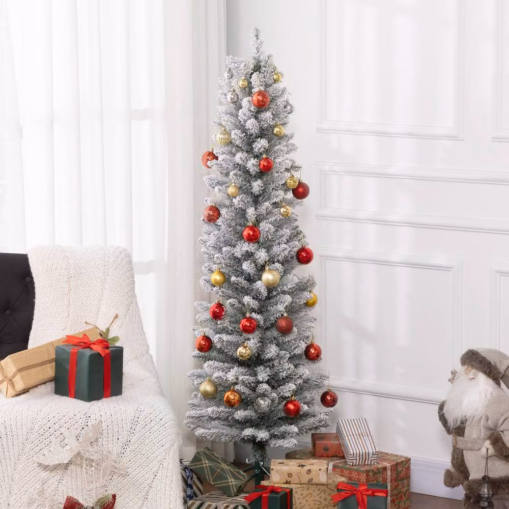 STILVORA 5ft Slim Green Christmas Tree with Metal Base, Height: 152.4 cm – 3