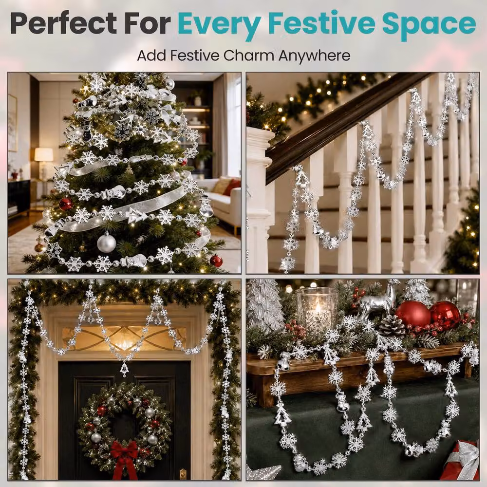 Neel Blue Christmas Bead Chain Garland with Silver Snowflake and Tree Motifs – 7