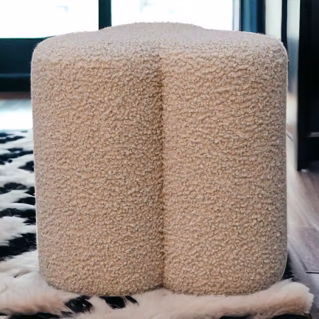 Artisan Furniture Clover Footstool in Brown Bouclé with Solid Wood Frame