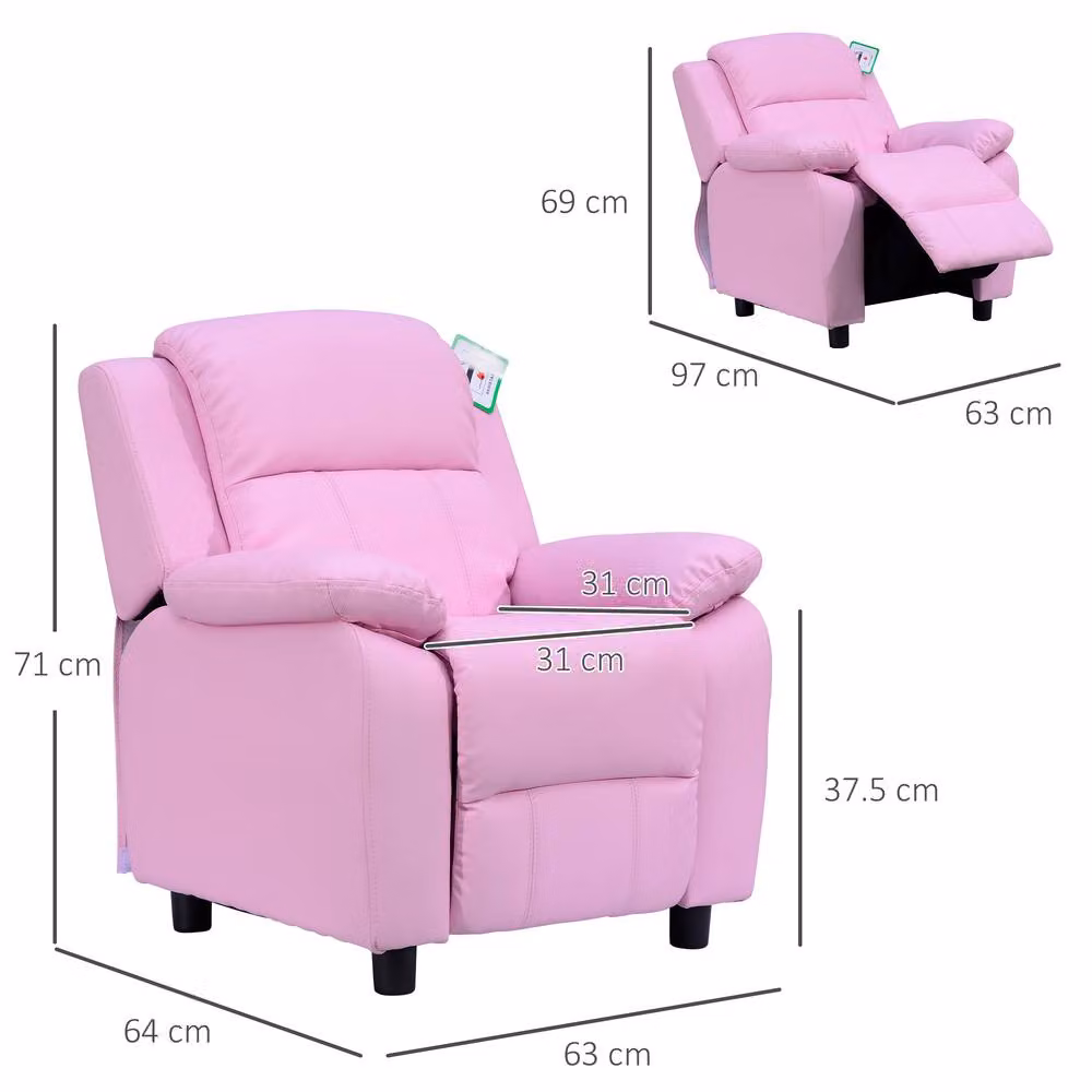 STILVORA Children's Pink Recliner with Storage and Solid Wood Frame – 3