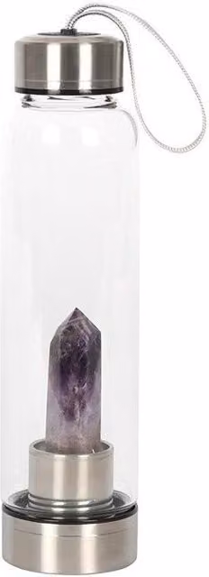 KDMD Amethyst Calming Glass Water Bottle, Purple, 532 ml