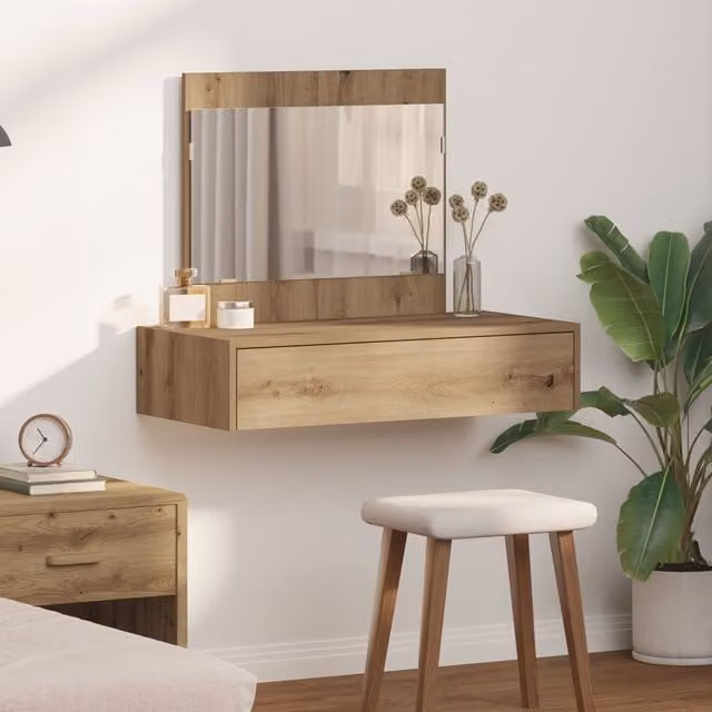 Berkfield Home Artisan Oak Wall Hanging Dressing Table in Brown, W/D/H: 83 x 40 x 70 cm – 1
