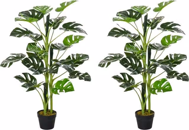 Outsunny Set of 2 Artificial Monstera Trees, Green Decorative Cheese Plants with Nursery Pot, Height: 100 cm – 1