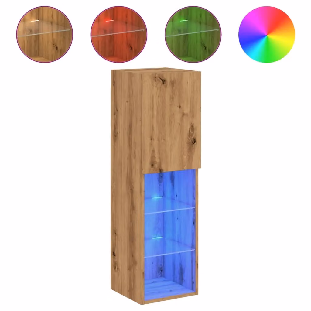 Berkfield Home Artisan Oak TV Cabinet with LED Lights, Brown, W/D/H: 30.5 x 30.5 x 102 cm – 2
