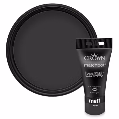 Crown Walls & Ceilings Matt Paint Tester Pot, Grey and Black, 40ml – 1