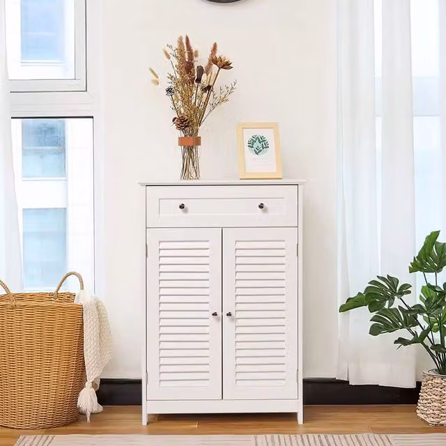 Livingandhome Modern White Matt Shutter Sideboard Cabinet