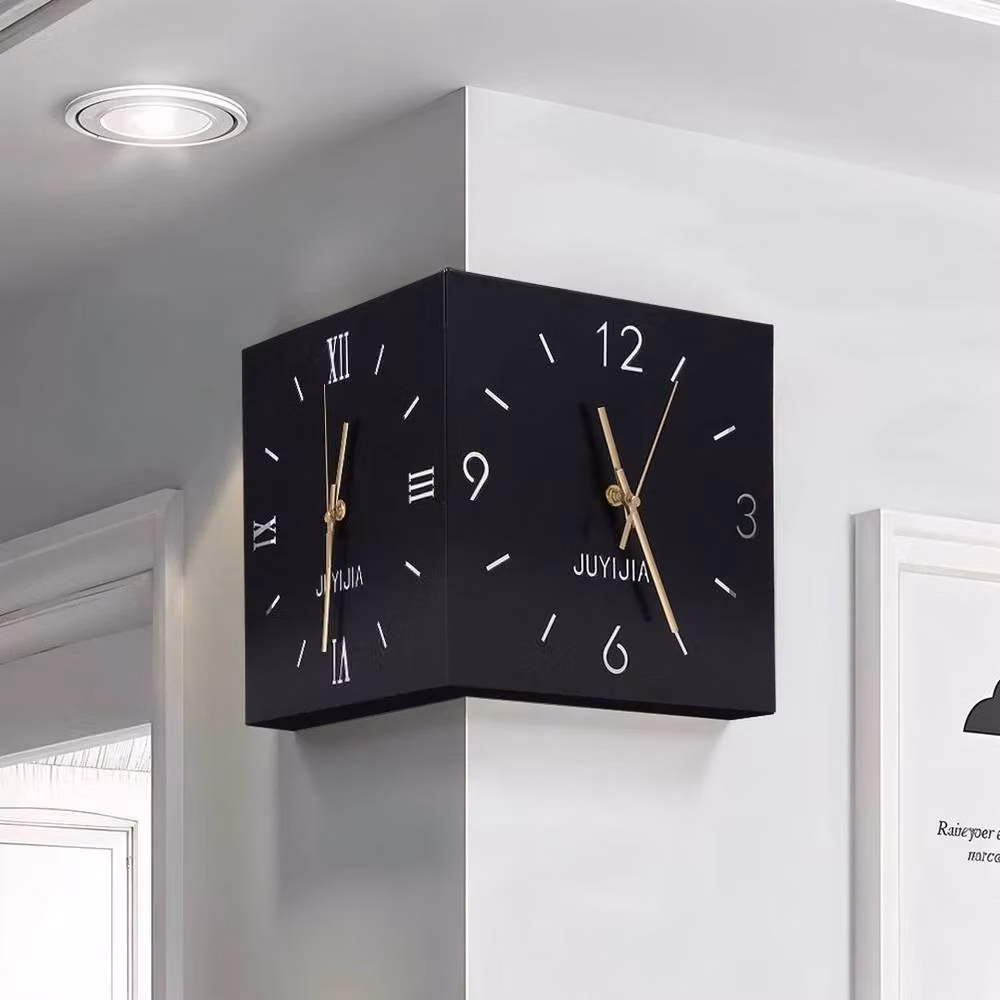 EONLION Black Double-sided Modern Corner Wall Clock with Silent Analog Movement – 4