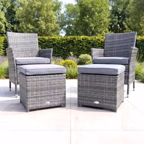Charles Bentley Pair of Grey Rattan Garden Footstools with Removable Cushions W/D/H: 45 x 45 x 37 cm – 2