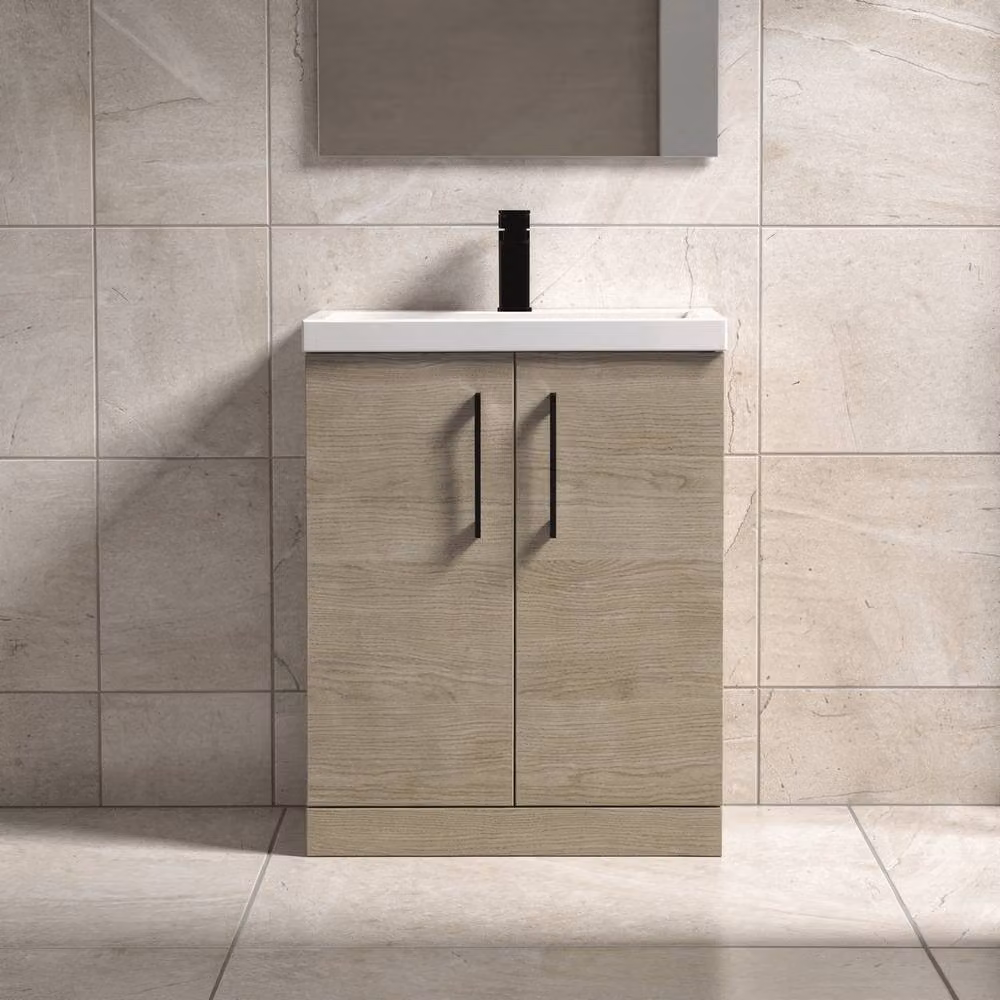 Balterley Solace Oak Contemporary 2-Door Bathroom Floor Vanity Basin, Brown, W: 60 cm – 2