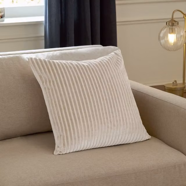 Paoletti Savoy Striped Velvet Cushion in Beige and White, W/D/H: 50 x 50 x 50 cm – 2