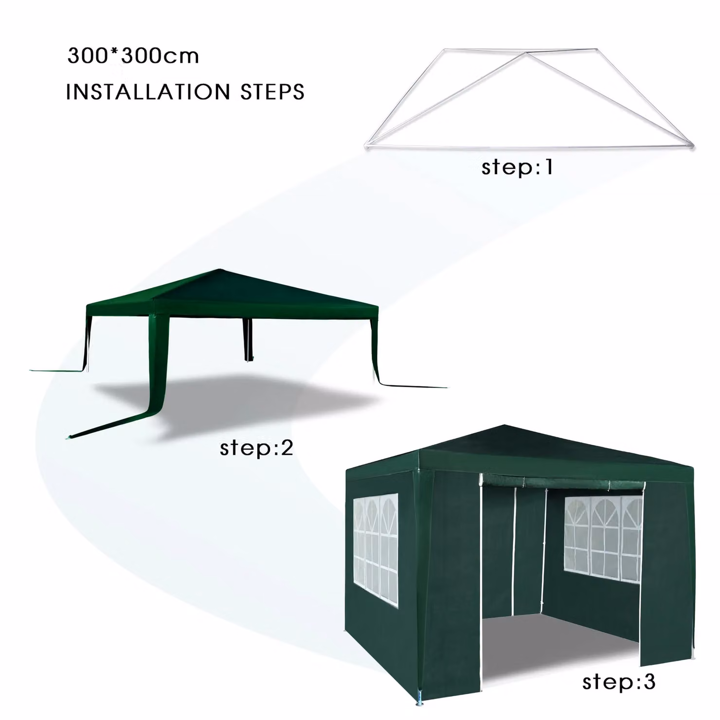 MCC Direct Event Gazebo with Removable Sides, Green, W/D/H: 300 x 300 x 255 cm – 3