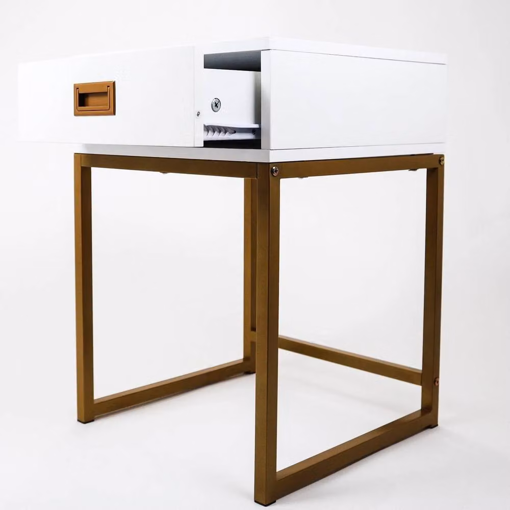 VOGREX White and Gold Fluted Drawer Bedside Nightstand – 3
