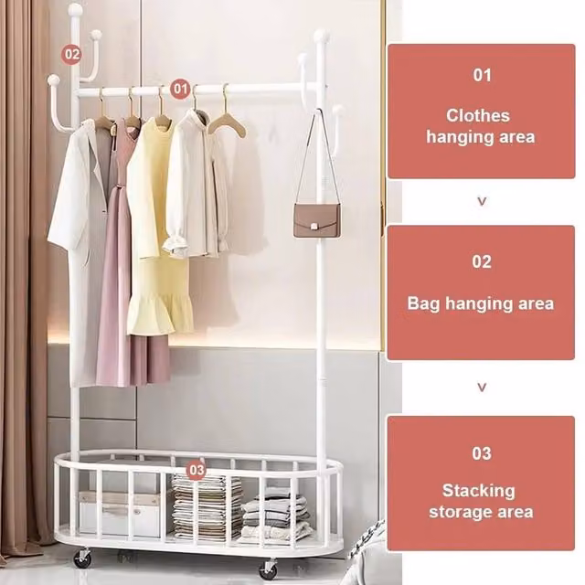 EONLION White Double Clothes Rail Metal Hanging Rack W/D/H: 50 x 50 x 171 cm