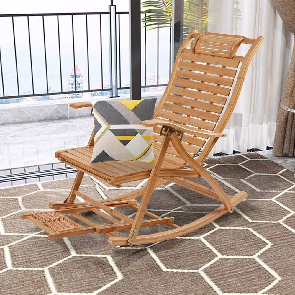FORGEVIO Ergonomic Rocking Swing Chair in Natural Wood, Brown and Sand – 2