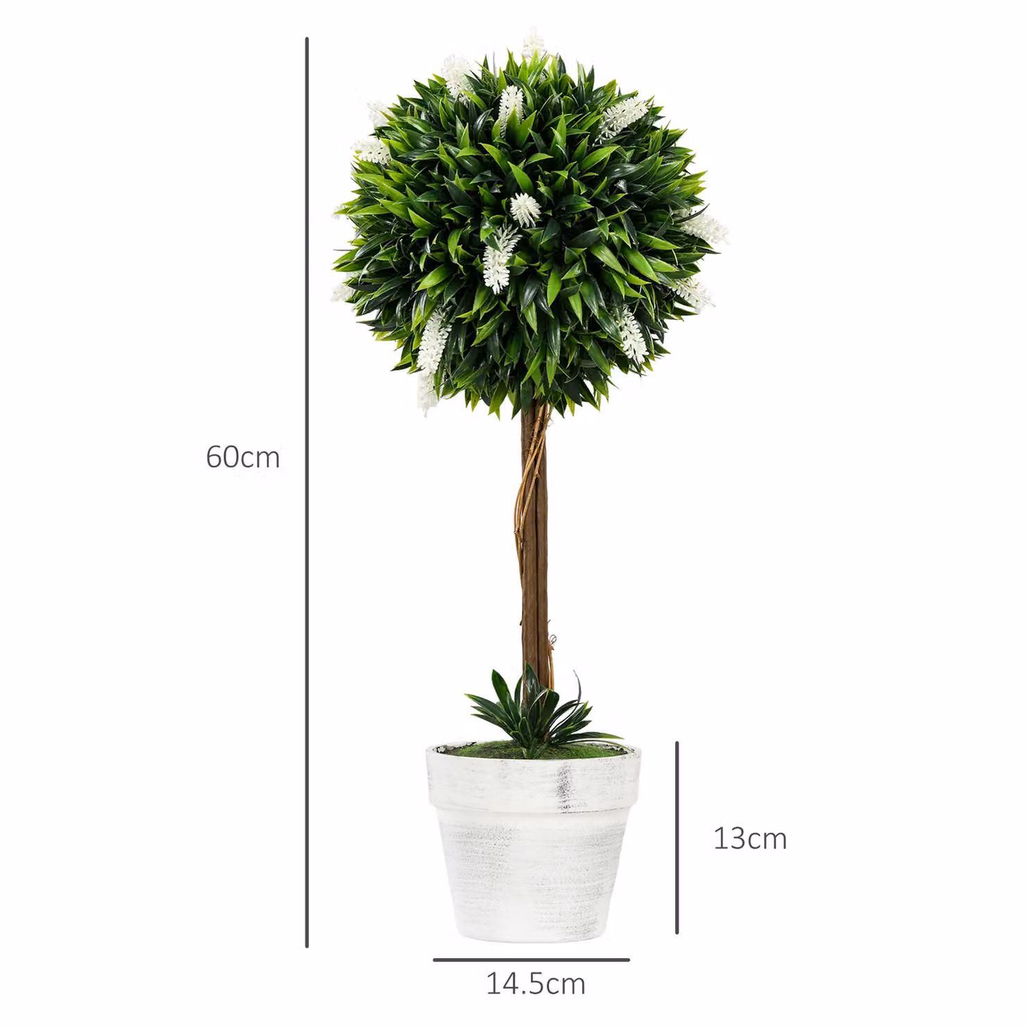 HOMCOM Set of 2 Artificial Floral Ball Trees in White and Green, Height: 60 cm – 6