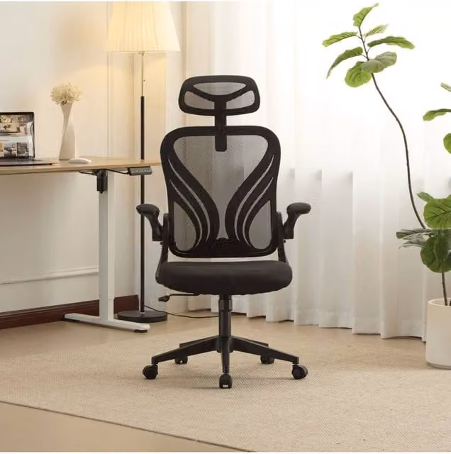 Home Source Ergonomic Office Chair in Black with Headrest and Adjustable Armrests, W/D/H: 51.0 x 56.0 x 120.0 cm – 1