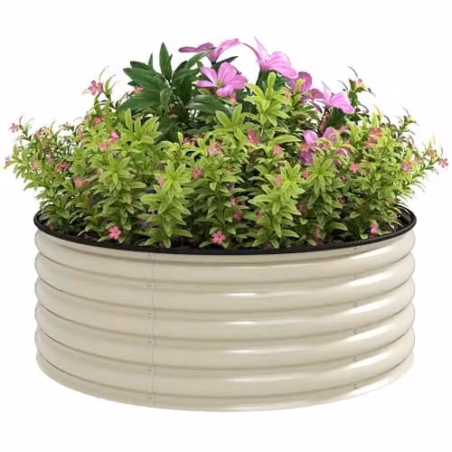 Outsunny Galvanised Steel Raised Garden Bed, White, W/D/H: 120 x 120 x 43 cm – 1