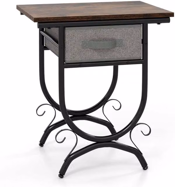 FORGEVIO Industrial 2-Tier Beside Sofa Side Table and Bedside Table in Brown