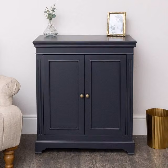 Melody Maison Two Door Lacquered Wood Shoe Cabinet with Internal Shelves in Black or Blue