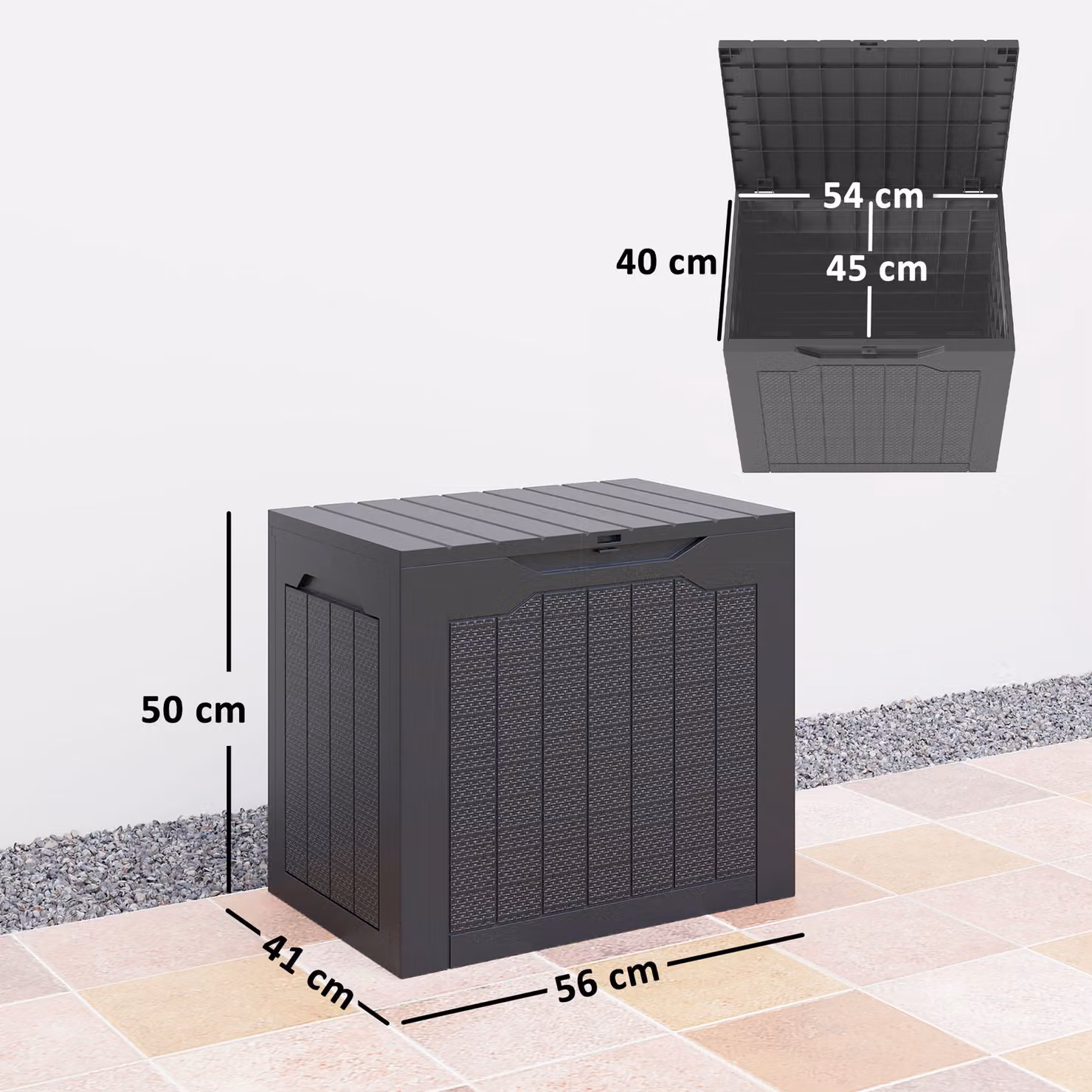 Outsunny 93L Plastic Garden Storage Box in Black – 3