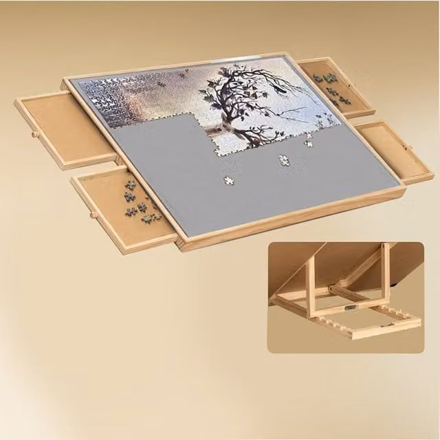 Gr8 Home Jigsaw Puzzle Table Easel with Tilting Rack and 4 Drawers, Brown