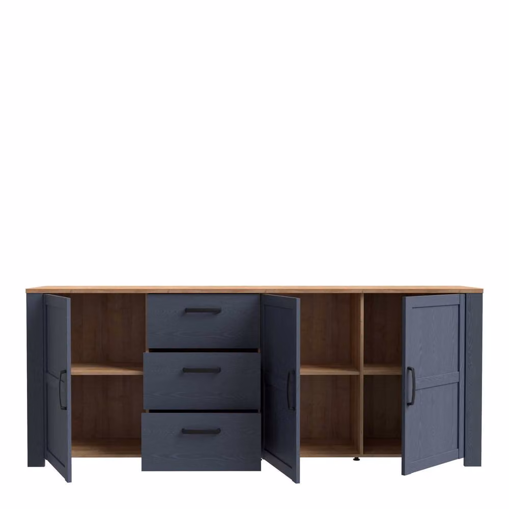 Wyld Haus Bramblecroft Large Navy and Natural Oak Sideboard with 3 Doors and 3 Soft-Close Drawers – 3
