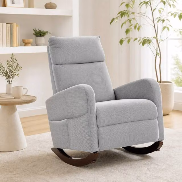STILVORA Rocking Armchair with Side Pockets in Grey Corduroy