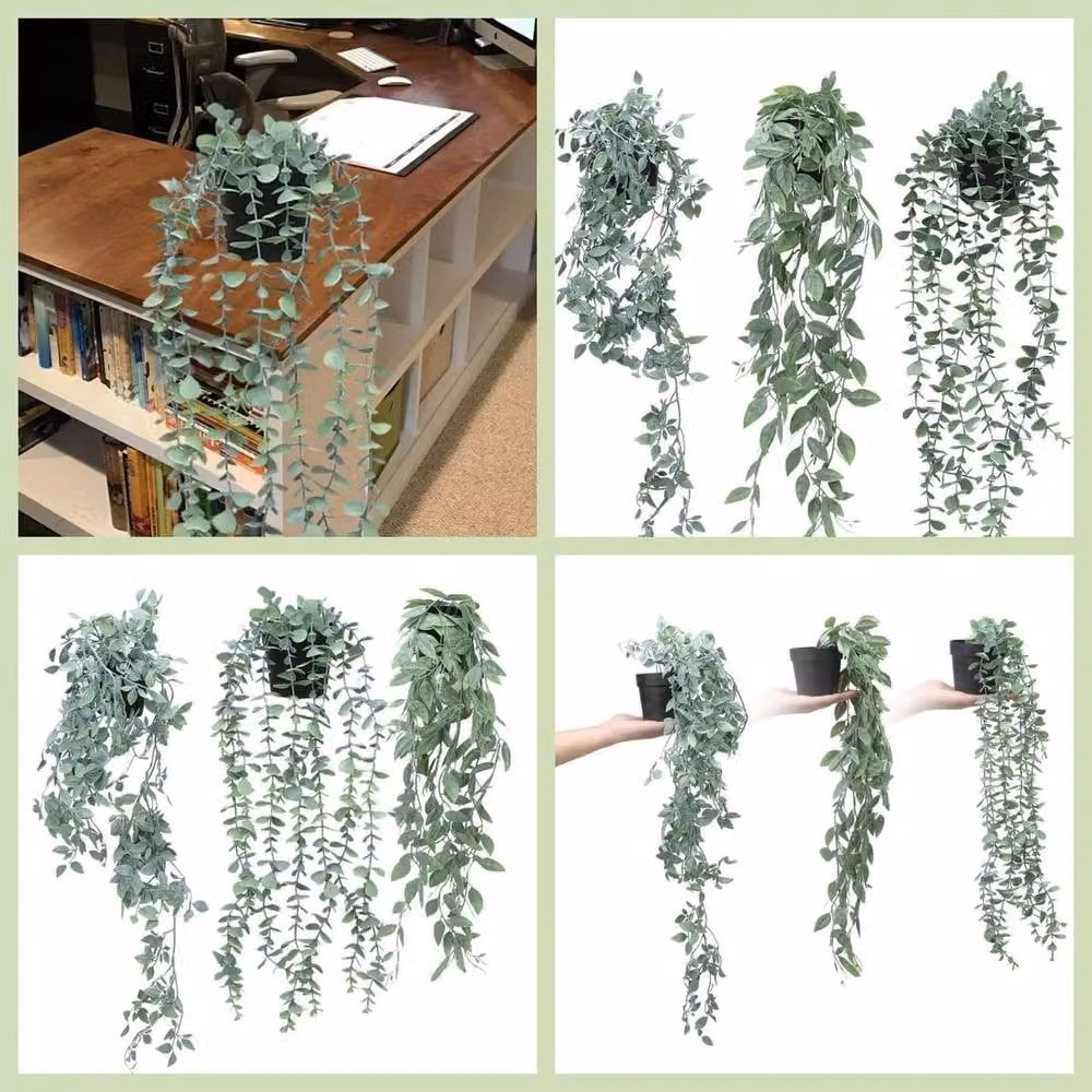 VOGREX Set of 3 Green Artificial Hanging Plants – 3