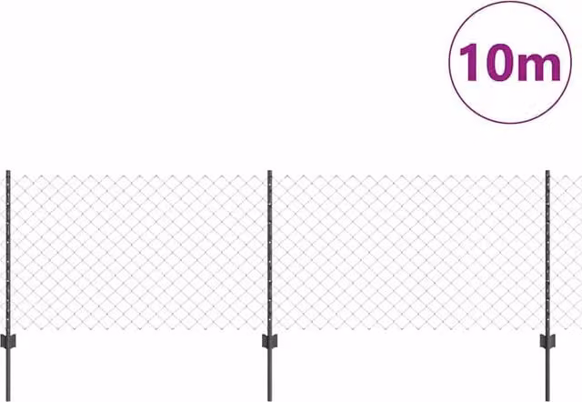 vidaXL Modern Grey Steel Chain Link Fence with 10 U-Profile Posts, W: 10 m, H: 0.8 m – 1