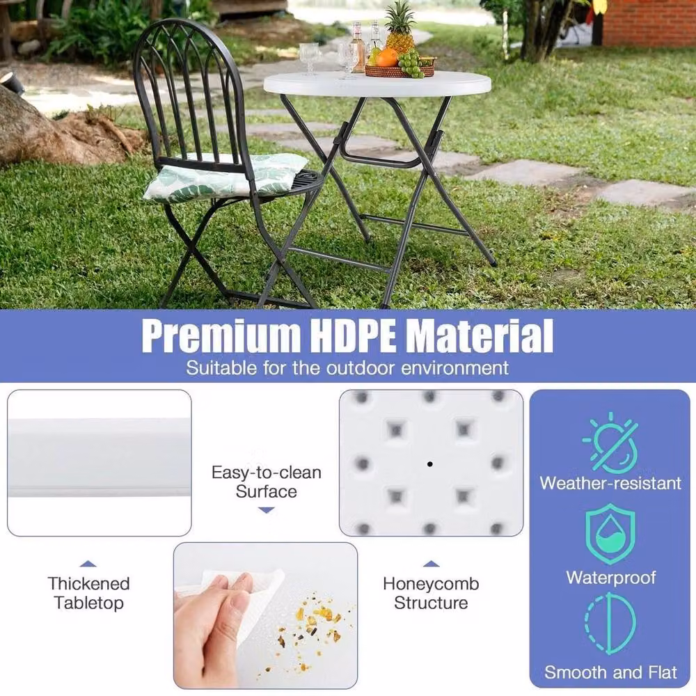 NESTLUNE White Round Foldable Plastic and Metal Dining or Coffee Table, Height: 81 cm – 5