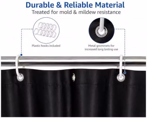 KAV Black Polyester Tiles Patterned Waterproof and Mould Resistant Shower Curtain, W/D/H: 180 x 180 x 0 cm