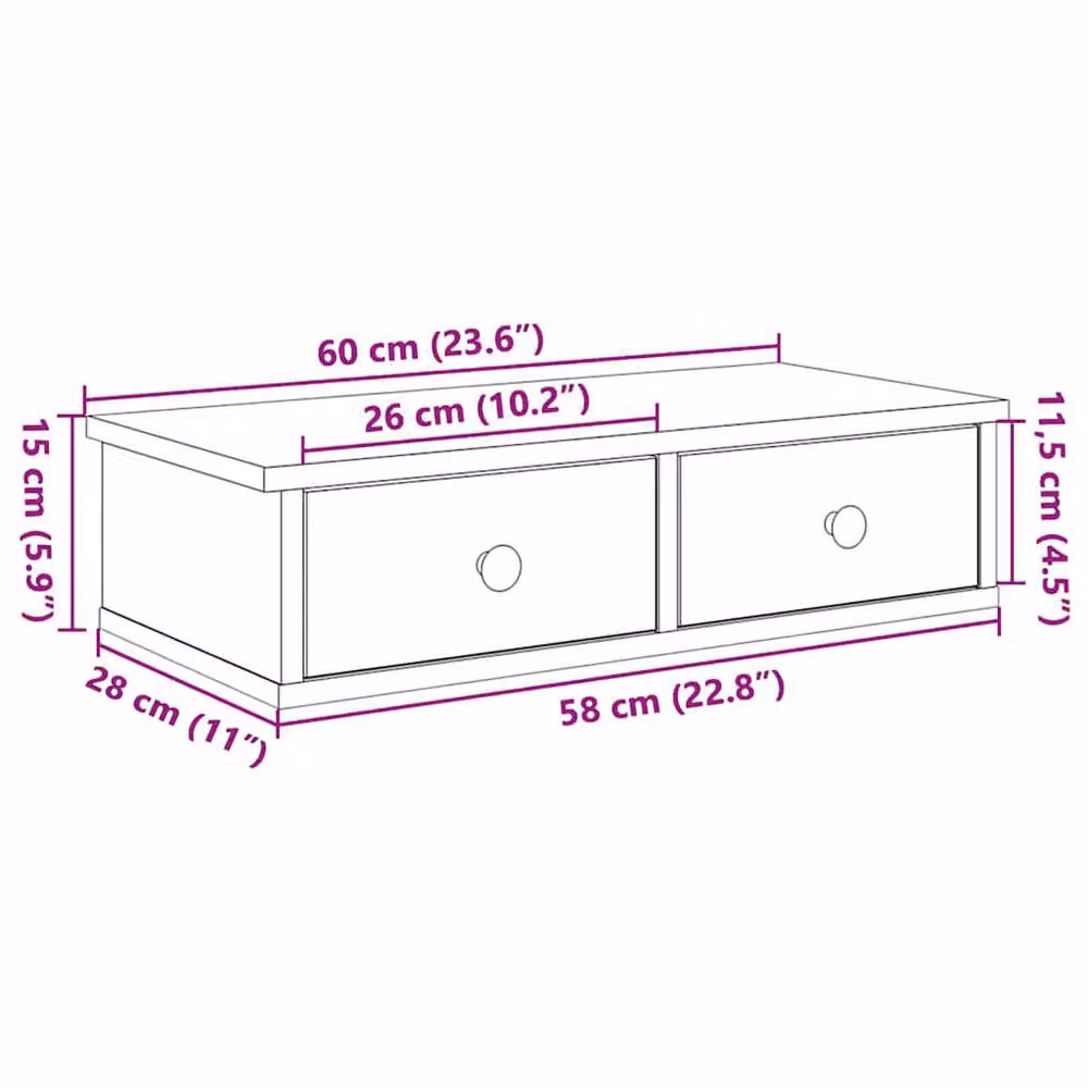 Berkfield Home Decorative Wall Shelf with Drawers in Sonoma Oak, Light Brown, W/D/H: 60 x 25 x 15 cm – 3