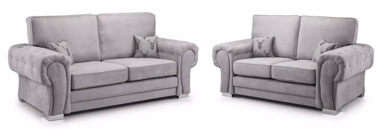 Snugg Furniture UK Limited Verona Chesterfield 3+2 Seater Sofa Set in Grey Fabric – 2