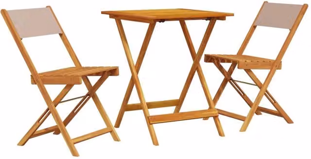 Berkfield Home 3 Piece Bistro Set in Beige Polyester and Acacia Wood – 1