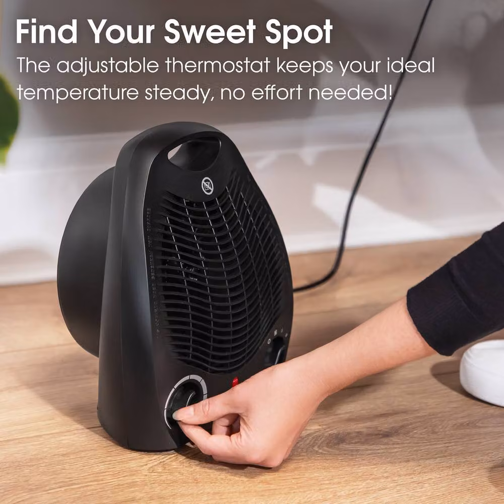 Abode 2000W Electric Fan Heater with Two Heat Settings and Thermostat in Black – 6